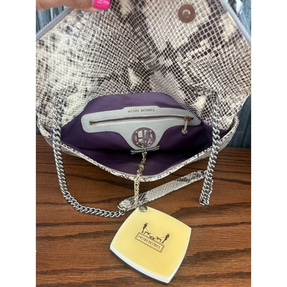Henri Bendel Snakeskin Embossed Leather Convertible Clutch Crossbody Bag Tan